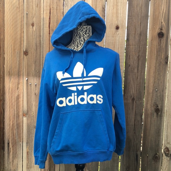 adidas Tops - Adidas Faded Streifen Stripes Blue Hooded Sweater